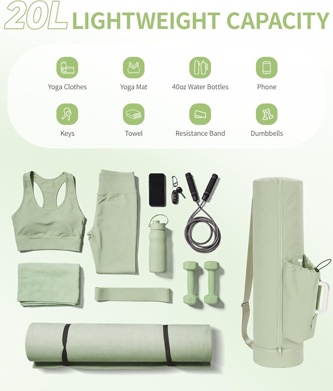 sportsnew Puffy Yoga Mat Bag Yoga Gym Bags for Women Men, Full-Zip Pilates Bag with Wet Pocket & Side Zip Drawstring Pocket Fits Tumblers with Handle, Yoga Mat Storage for Carrier Quick Access