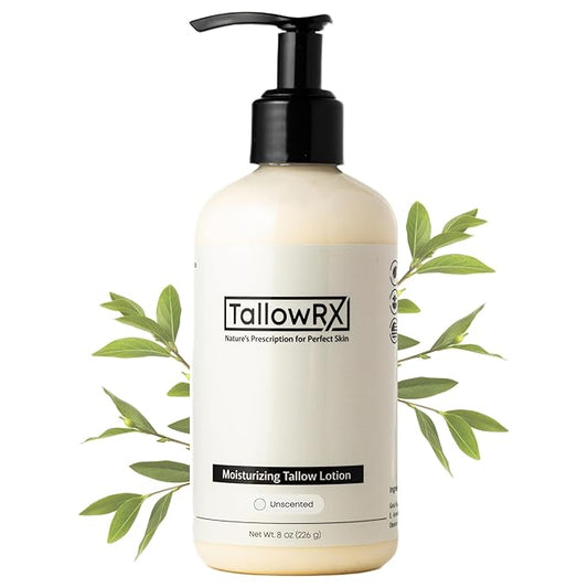 TALLOWRX Tallow Body Lotion – 100% Grass-Fed Beef Tallow for Skin, Face & Body – Pure & Organic Moisturizer with Jojoba Oil, Vitamin E (8 Fl Oz, Unscented)
