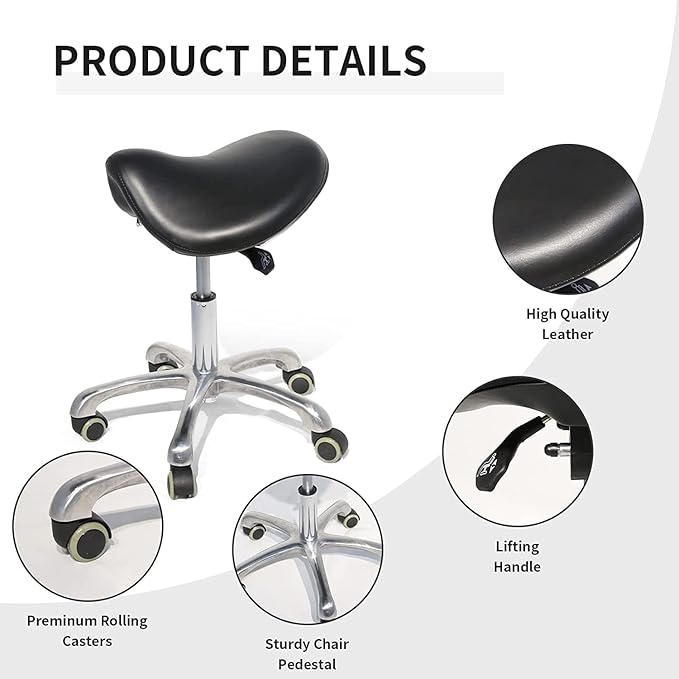 Saddle Stool with Wheels,Rolling Stool,Rolling Chair Ergonomic Swivel Rolling Chair with Hydraulic Lifting Height Adjustable Rolling for Office Medical Massage Salon Drafting(Black)