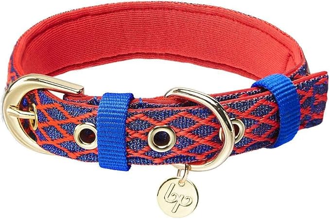 Blueberry Pet Diamond Pattern Adjustable Neoprene Padded Dog Collar with Metal Buckle - True Red, Neck 17-20.5", for Large Breed