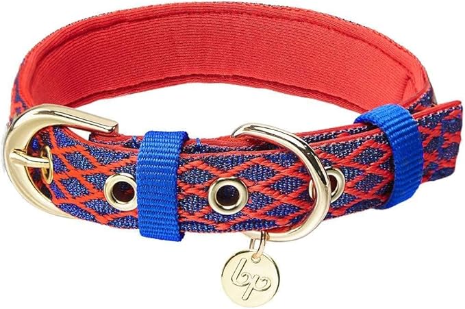Blueberry Pet Diamond Pattern Adjustable Neoprene Padded Dog Collar with Metal Buckle - True Red, Neck 13-16.5", for Medium Breed