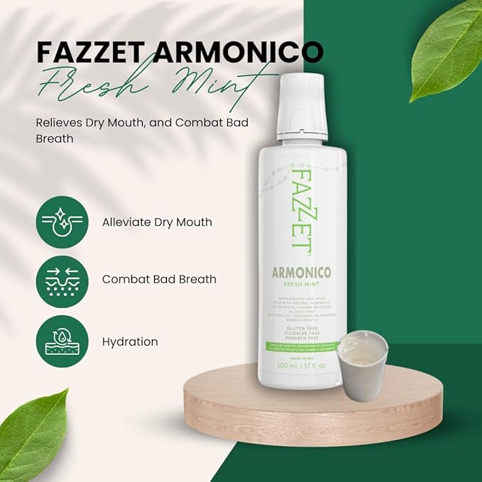 FAZZET ARMONICO Anti-Gingivitis Oral Rinse – Soothe Tonsils, Combat Bad Breath – Alcohol, Gluten, and Paraben Free Mouthwash – Fresh Mint Flavor