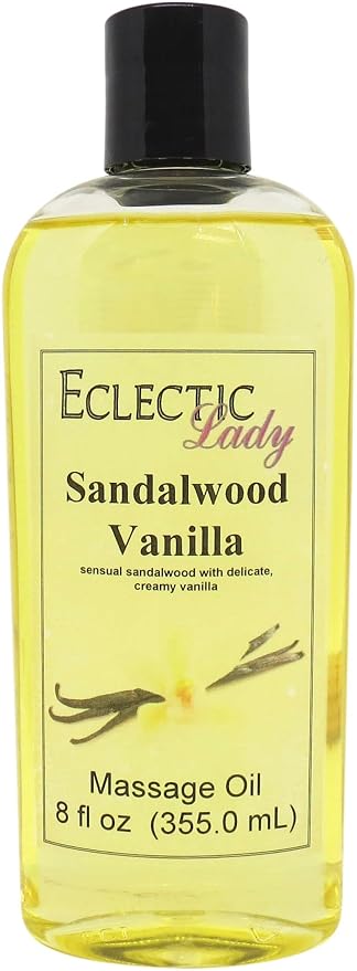 Sandalwood Vanilla Massage Oil, 8 oz, With Sweet Almond Oil and Jojoba Oil