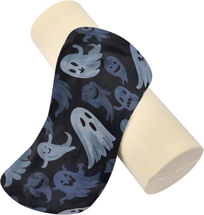 Ghost Black Blue White Neck Roll Pillow Bolster Round Health Memory Foam Long Cervical Cylinder Pillows with Removable Washable Cover for Body Bed Legs Back Yoga