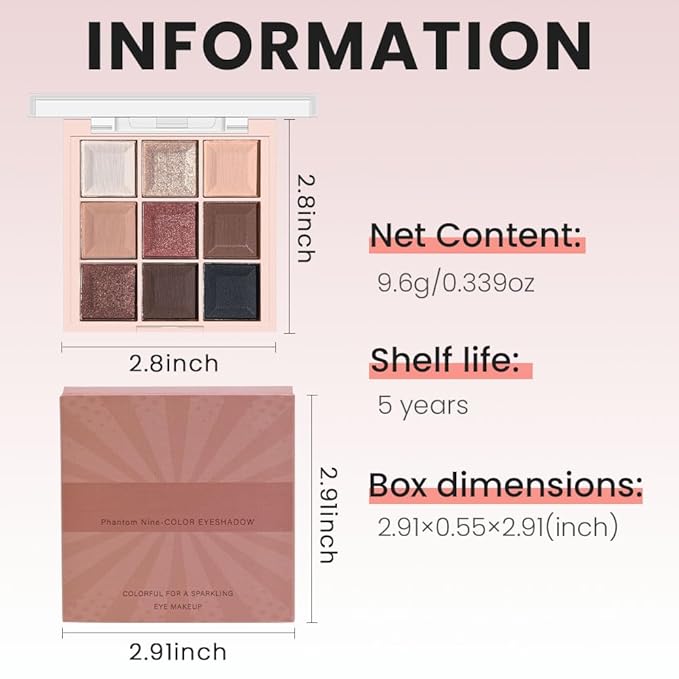 9 Colors Smoky Matte Shimmer Eyeshadow Palette for Women, Nude Rose Gold Light Medium Gray Wine Brown Purple, High Pigmented Primers Powder Palet de sombras de ojos (9 Colors-Rose Gold Nude)