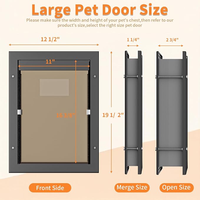 Dog Door for Large Dogs, Large Black Aluminum Frame Pet Door with 2-Way Lock, Easy Install on Interior Door/Screen/Wall, Weatherproof Magnetic Flap