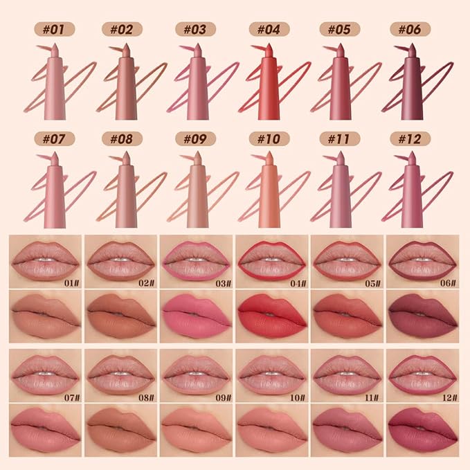 12 Colors Matte Lip Liner Pencil – Long Lasting Waterproof Lip Liner, Smudge Proof Transfer Proof Lip Pencil, High Pigment Lip Makeup for Defining & Filling Lips (03#, 1PCS)