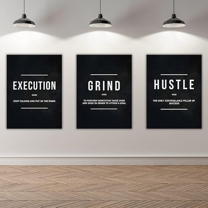 Success Canvas Painting Wall Art Quote Motivational Wall Art Execute Wall Decor 3 Pieces Black Poster Positive Inspirational Framed Artwork Prints Picture for Living Room Office 60''Wx 28''H