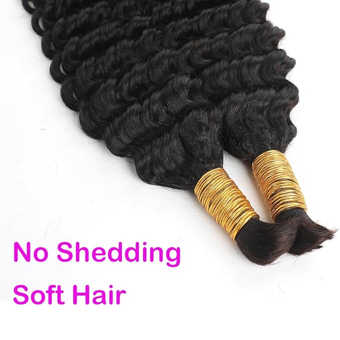 Human Braiding Hair for Boho Braids 16inch Deep Water Wave Bulk Human Hair Extensions for Braiding No Weft Brazilian Virgin Curly Loose Deep Wave Bulk Wet and Wavy 1 Bundle 100g Natural Black