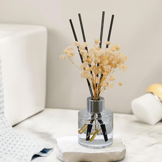 Jasmine White Tea Gardenia Bathroom Diffuser, 3.4 oz Reed Diffuser with Dried Flower for Small Place, Last up to 60 Days