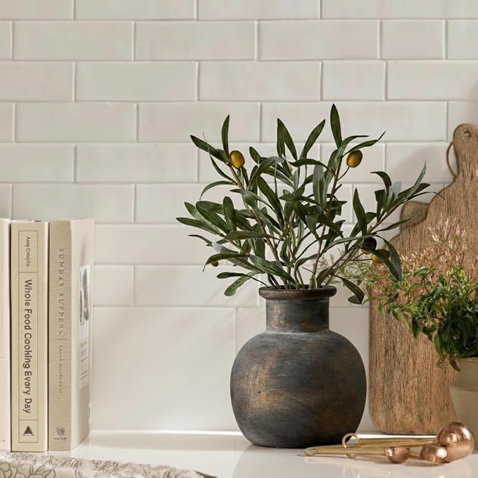 SIDUCAL Ceramic Rustic Farmhouse Vase | 6 Inch Pottery Decorative Flower | Boho | Terracotta Vase for Home Decor Table, Living Room, Bathroom Decoration, Shelf Decor, Mantel, Bronze