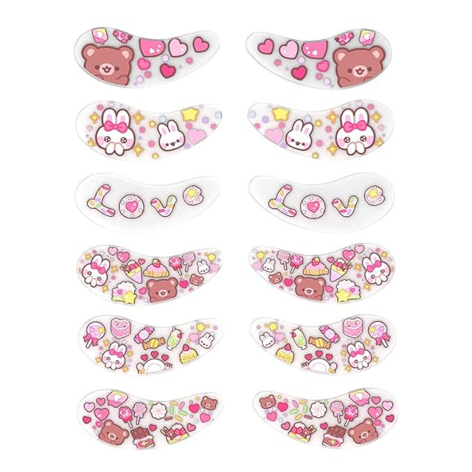 BlackWings 6 Pairs Silicone Eye Patches with Self-Adhesive Design - Cute Bear & Rabbit Inspired Eye Care Patches (Little Bear Little Rabbit 6pairs)