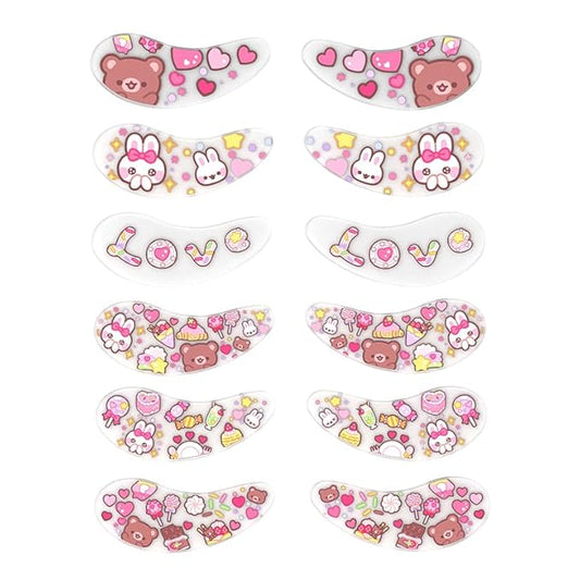 BlackWings 6 Pairs Silicone Eye Patches with Self-Adhesive Design - Cute Bear & Rabbit Inspired Eye Care Patches (Little Bear Little Rabbit 6pairs)