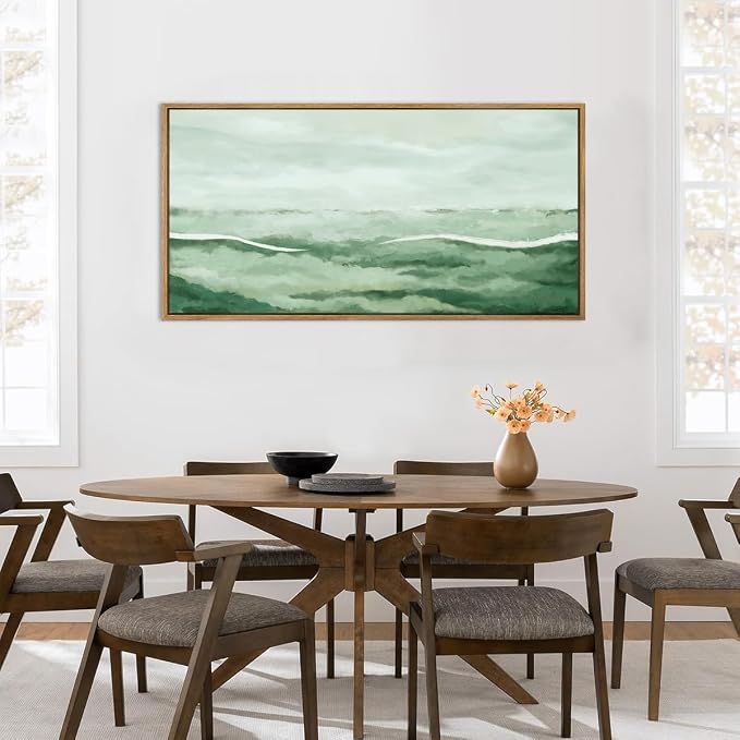 ANHUIB Large Green Abstract Framed Wall Art 20x40 Inch Sage Green Landscape Canvas Wall Decor Beige Neutral Watercolor Lake Textured Illustrations Painting for Living Room Bedroom Dining Room