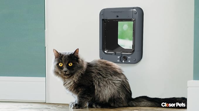Closer Pets Microchip Activated Cat Flap (360) - For Small to Medium Cats, Accommodates up to 30 Pets, for Single/Multiple glazing, UPVC, walls and Wood, Grey