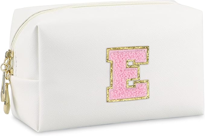 Initial Makeup Bag, Personalized Preppy Letter Monogram Cosmetic Bag | Waterproof PU Material, Compact Size, Large Capacity 7.09 x 2.95 x 3.94 in, Surprise Gift for Daughters and Teens
