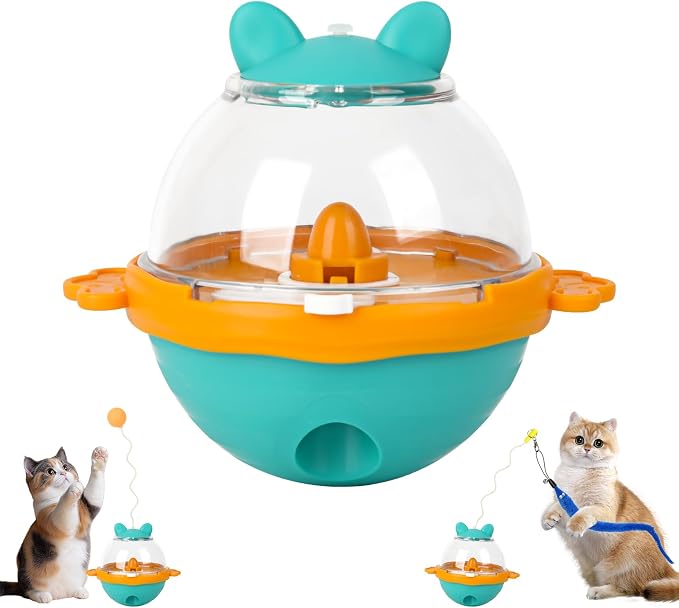 Pet Fit For Life Tumbler Treat Dispenser Cat Toy with Ball, Worm & Hook Attachment - Mental Interactive Wobble Puzzle Feeder for Indoor Cats, Snack Dispensing Spinner for Kitty Play - Orange, Medium