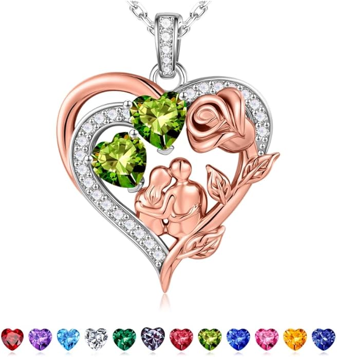 Iefil Valentines Day Gifts for Her - 925 Sterling Silver Birthstone Necklace for Women, Anniversary Birthday Gifts for Wife Girlfriend Mom