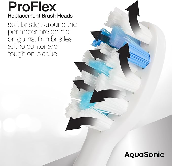 AquaSonic Genuine Proflex Replacement Brush Heads | ADA Accepted | for Whiter Teeth & Gum Care | Compatible with Many AquaSonic Toothbrush Handles (3 Pack White)