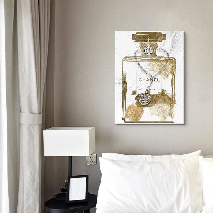 Vintage Perfume Bottle Canvas Wall Art Modern Luxury Posters Print Fashion Glam Poster Picture for Bedroom Make up Room Home Decor 24"x36"