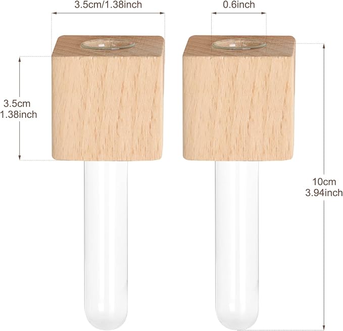 Magnetic Test Tube Flower Vases for Refrigerator, Set of 2 | Wooden magnetic vases in a natural wood finish for fresh cuttings and plant propagation. Plant not included.