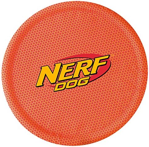 Nerf Dog Nylon Flyer Dog Toy, Flying Disc, Lightweight, Durable and Water Resistant, Great for Beach and Pool, 9 inch diameter, for Medium/Large Breeds, Two Pack, Orange and Red (8959)