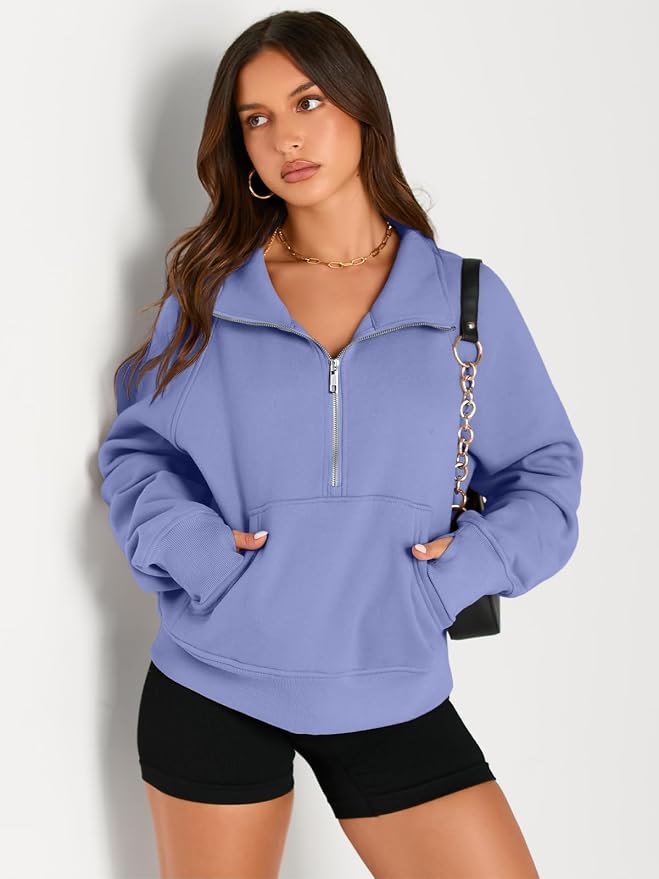 AUTOMET Womens Sweatshirts Half Zip Fleece Pullover Fall Outfits | Fall Fashion Clothes 2026,Cropped Sweatshirts,Cute Y2k Tops,Quarter Zipper Sweater,Winter Loungwear Outfits