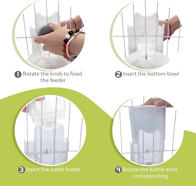 Hanging Cage Auto Pet Food Bowl Water Bottle Dispenser, 1L, Grey | Auto Gravity Pet Feeder and Waterer Set, Kennel Feeding Station, Crate Feeder Dish, For Rabbit Puppy Cats Ferret