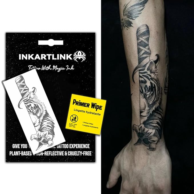 INKARTLINK Semi Permanent Tattoo, Creative Party Tattoo, Exquisite and Realistic Design, Interesting Tattoo Experience, Cruelty-free, Non-reflective, Waterproof (Tiger Knife)