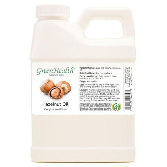Hazelnut Carrier Oil – 16 fl oz (473 mL) – 100% Pure, Cold-Pressed – Natural Base Oil in Plastic Jug – Ideal for Aromatherapy, DIY Beauty, and Everyday Personal Care