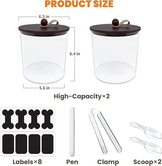 HOYTAMDAR 2 Pack Airtight Dog Treat Containers Bamboo Lids, Dog Treat Jars