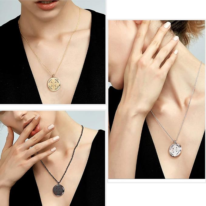 PROSTEEL Personalized Customize Celtic Knot Cross Diffuser Black Necklace,Aromatherapy Locket,Stainless Steel Essential Oil Diffuser,Essential Oil Necklace,Women Jewelry