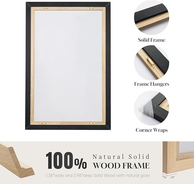 Framed Black and White Abstract Wall Art, 3 Piece Canvas Prints Paintings Artwork for Walls, Modern Minimalist Gold Beige Block Pictures for Living Room Hallway Office Wall Decor 16x24 Inch