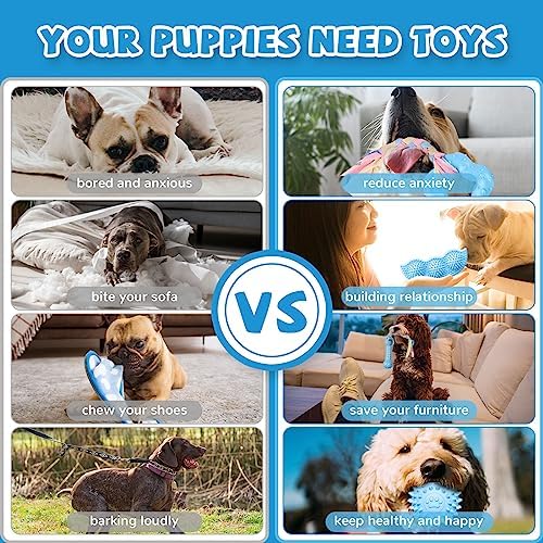 ABRRLO 6 Pack Puppy Teething Toys Cute Blue Puppy Chew Toys for Teething Small Breed Dog Chew Toy Interactive Pet Toy Set for Puppies to Keep Them Busy Soft Durable Small Breed Doggy Chewing Ball