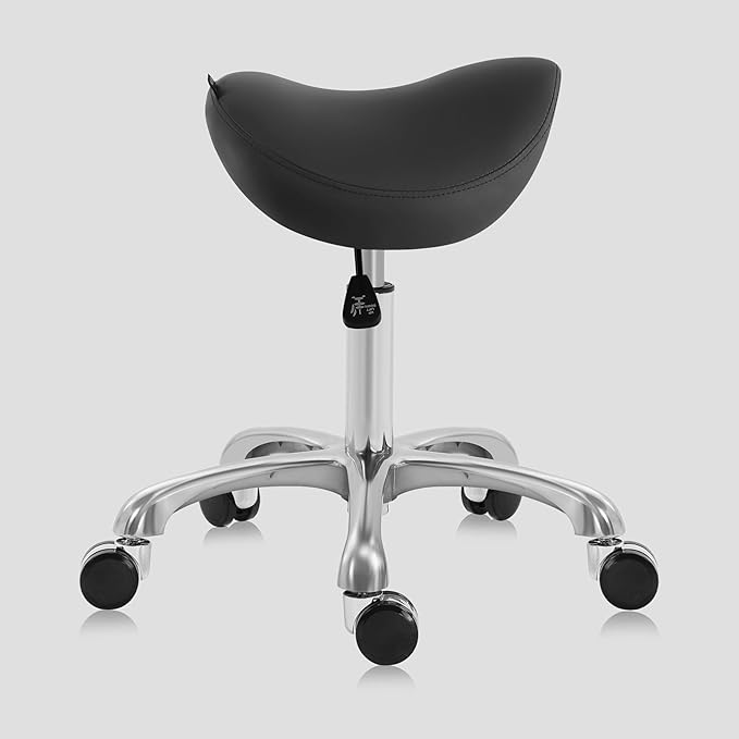 Ergonomic Saddle Stool Adjustable Pneumatic Swivel Rolling Saddle Seat Stool with Wheels for Medical Hygienic SPA Massage Salon Home and Office 506 Haku