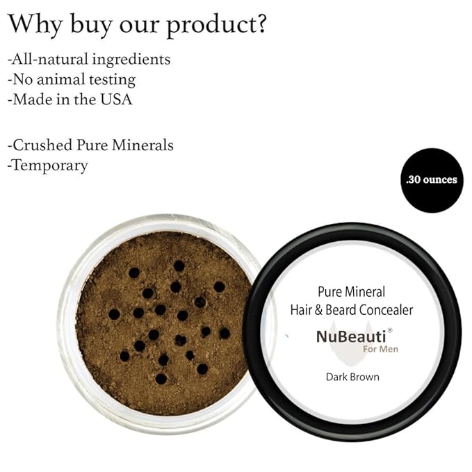 Men’s Beard, Mustache & Hair Root Touch Up Powder – Bald Spot Cover Powder – No Fragrance, Talc or Parabens – Hair Cover Hairline Powder by NuBeauti (Dark Brown, Without Brush)