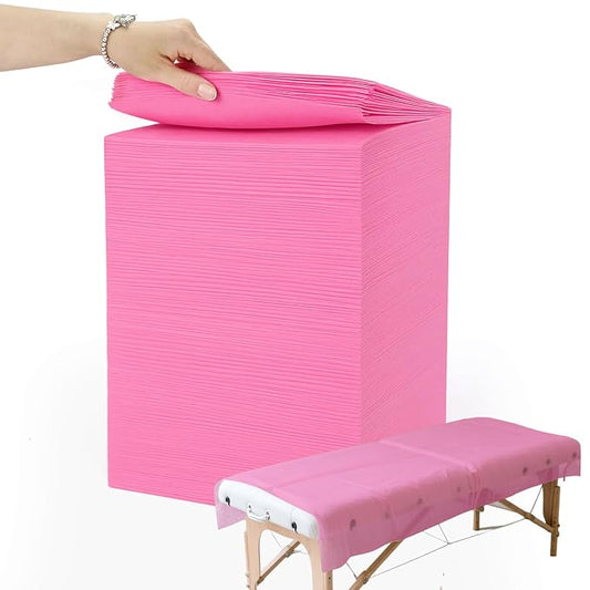 200 Piece Disposable Massage Table Sheets 31" x 71" - Non-Woven Fabric Bed Covers for Spa, Massage, Beauty & Tattoos - Breathable, Hygienic (Pink)