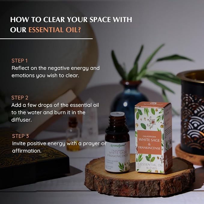 White Sage & Frankincense Essential Oil Diffuser Blend by Aromafume | 3x10ml/0.33 fl oz | Aromatherapy oil for cleansing negative energy, protection | Ethically sourced sage oil for smokeless smudging