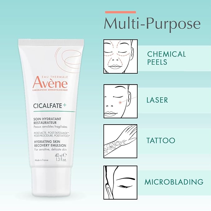 Avène Cicalfate+ Hydrating Skin Recovery Emulsion for post-procedure & post-tattoo,helps restore skin barrier,24hr hydration,1.3 Fl Oz,(Pack of 2)