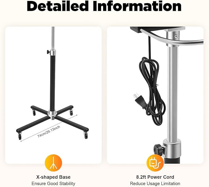 3 in 1 Orbiting Infrared Hair Dryer-Hair Steamer, Professional Infrared Hair Color Processor & Multi-Function Dryer Accelerator, Adjustable Height Standing Salon Hair Dryers w/Rolling Base 1000W 110V