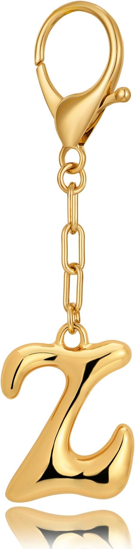 WOWORAMA Initial Letter Keychain for Women Chunky Gold Bubble Letter Bag Charm Purse Charm Personalized Keyrings Accessories