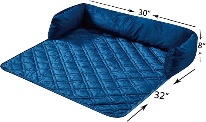 Brilliant Sunshine Dark Blue Velvet Dog Sofa Slipcover, Medium | Calming Pet Couch Bed with Removable & Washable Cover, Funiture Protector & Bed Mat for Dogs, Pets, Cats, 30"×32"×8"