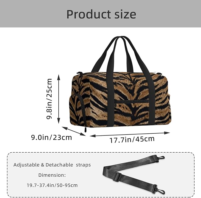 Fiokroo Sports Gym Bag Tiger Texture Pattern Travel Duffel Bag For Men Women With Shoe Compartment Water Resistant Gym Bag Carry On Duffel Bag For Weekend Traveling Yoga Gym Sports