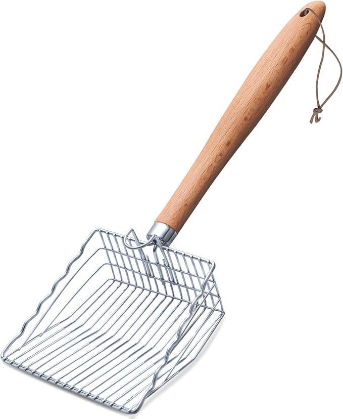 Cat Litter Scoop, Kitty Metal Scooper with Hook and Hole, Non Stick | Stainless Steel Kitten Poop Lifter, Durable & Heavy Duty Sifter, Easy To Clean, Saves Time, for Litter Box