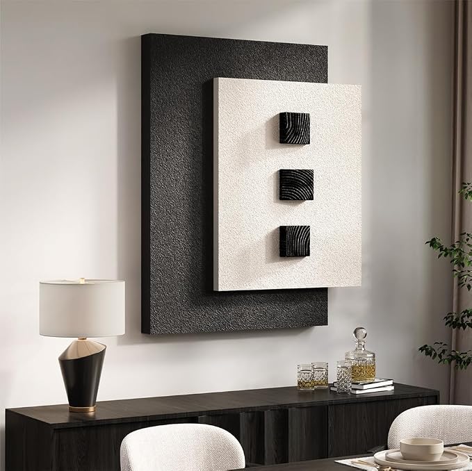 Cuspin Large 3D Wood Wall Art for Living Room, Minimalist Black and White Geometric Wall Decor, Modern Textured Wooden Blocks Artwork for Bedroom Dining Room Office Hallway