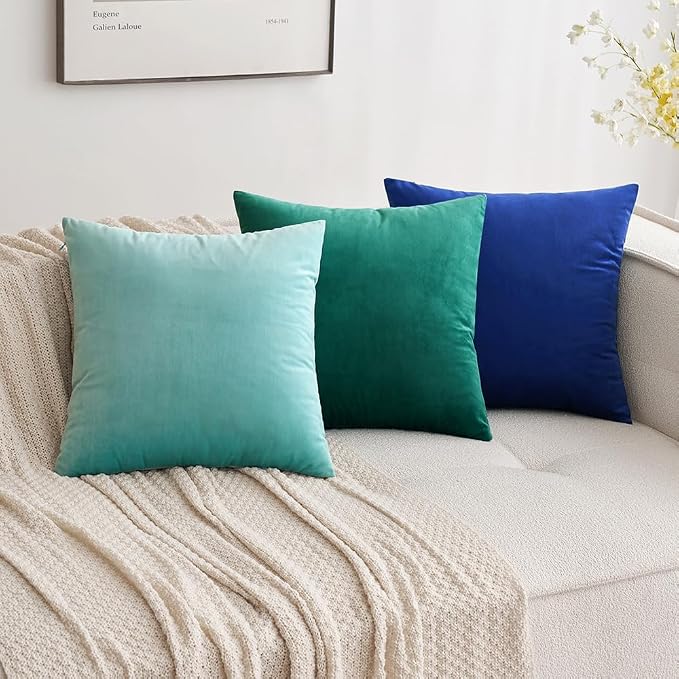 MIULEE Velvet Throw Pillow Covers 18x18 Inch Pack of 2 Royal Blue | Soft Solid Decorative Pillow Covers, Modern Luxury Home Decor, for Couch Chair Sofa Bedroom Livingroom