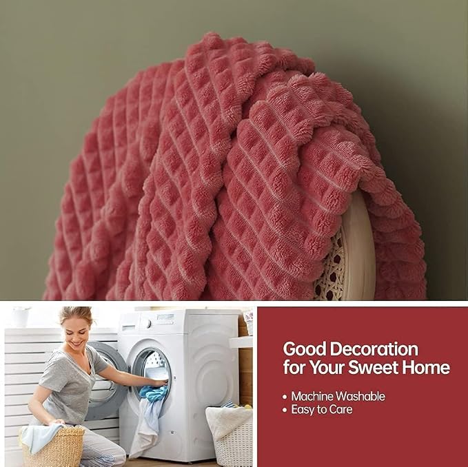 Simple&Opulence Coral Red Throw Blanket for Couch-Super Soft Fluffy Blankets for Women 50x70 Inches Cozy Lightweight Fleece Blanket for Home Decor