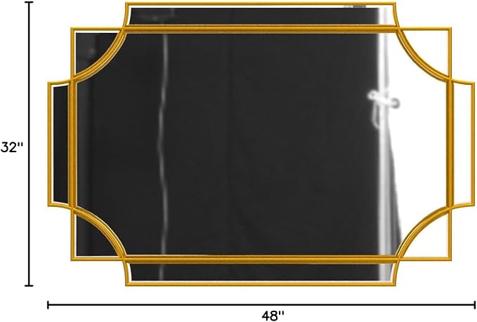 Kelly Miller 32"x48" Gold Foil Scalloped Edge Decorative Vanity Wall Mirror | Hand-Applied Gold Foil Finish. HD Mirror With French Cleat. Elegant Beveled Wall Mirror Decor For Bathroom Bedroom Entryway.