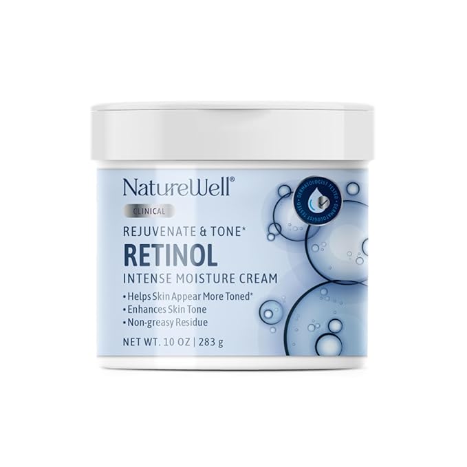 NATURE WELL Clinical Retinol Rejuvenate & Tone Moisture Cream for Face, Body, & Hands, Boosts Skin Firmness, Enhances Skin Tone, No Greasy Residue, 10 Oz