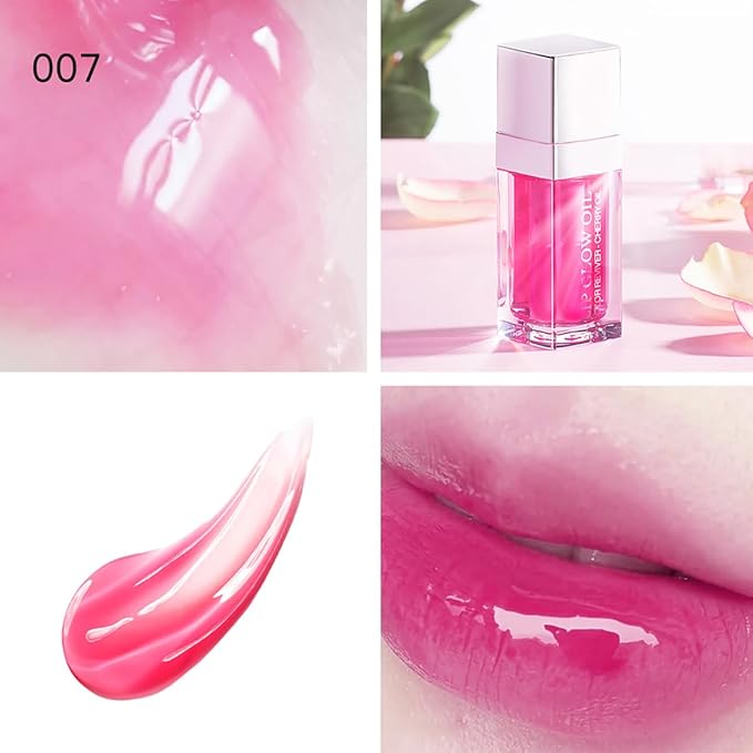 Hydrating Lip Glow Oil Moisturizing Plumping Lip Tint Lip Gloss Transparent Lip Balm Long Lasting Nourishing Repairing Lightening Lip Lines (007# RASPBERRY)